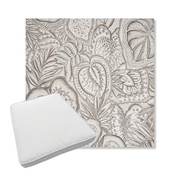 Picture of Sensibility Linen | Boxed Trapezoid Outdoor Dining Chair Seat Cushions - Sunbrella© Fabric