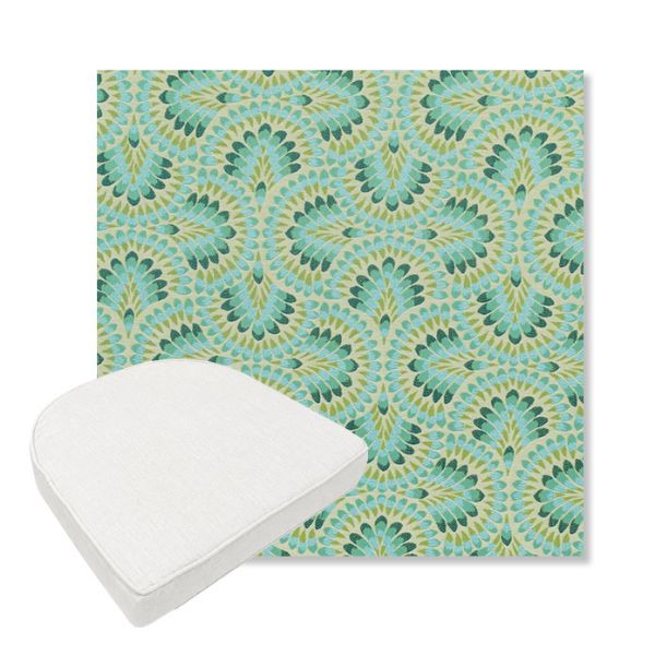 Picture of Plume Peacock | Boxed Contoured Outdoor Dining Chair Seat Cushions - Sunbrella© Fabric