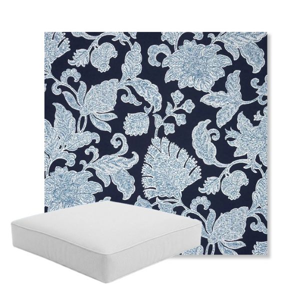 Picture of Floral Song Navy | Boxed Square Outdoor Seat Cushion - Sunbrella© Fabric