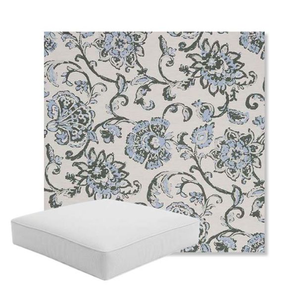 Picture of Martha Floral Periwinkle | Boxed Square Outdoor Seat Cushion - Sunbrella© Fabric