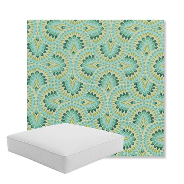 Picture of Plume Peacock | Boxed Square Outdoor Seat Cushion - Sunbrella© Fabric