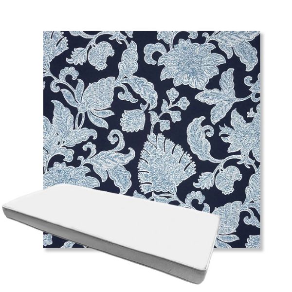 Picture of Floral Song Navy | Boxed Custom Outdoor Bench Cushion - Sunbrella© Fabric
