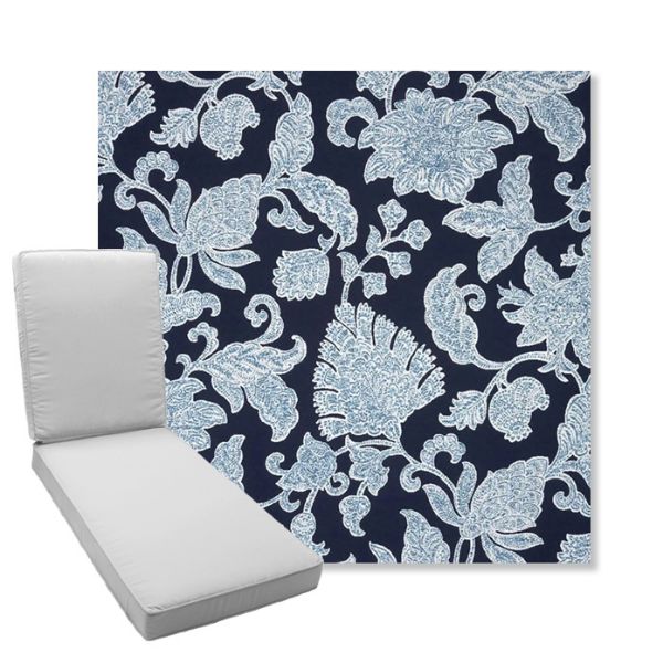 Picture of Floral Song Navy | Boxed Chaise Lounge Cushion - Sunbrella© Fabric