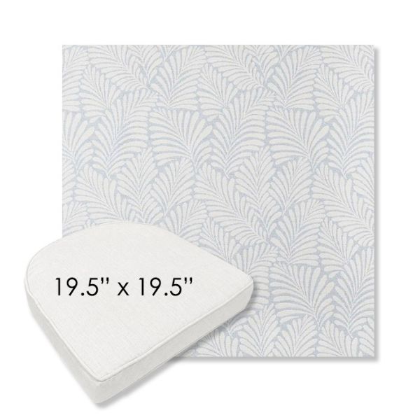 Picture of Frond Sky | 19.5" x 19.5" Boxed Contoured Rounded Back Wicker Chair Cushion - Sunbrella© Fabric
