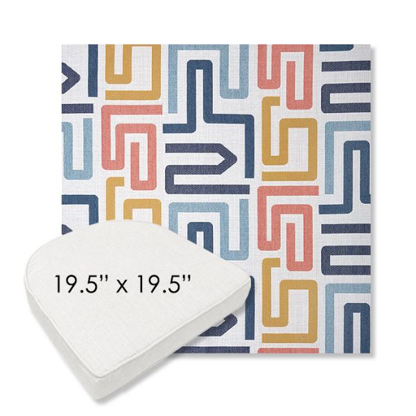 Picture of Labyrinth Fiesta | 19.5" x 19.5" Boxed Contoured Rounded Back Wicker Chair Cushion - Sunbrella© Fabric