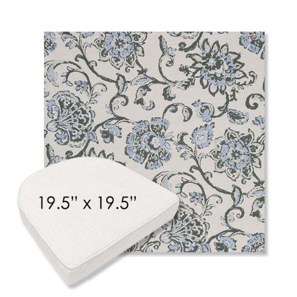 Picture of Martha Floral Periwinkle | 19.5" x 19.5" Boxed Contoured Rounded Back Wicker Chair Cushion - Sunbrella© Fabric