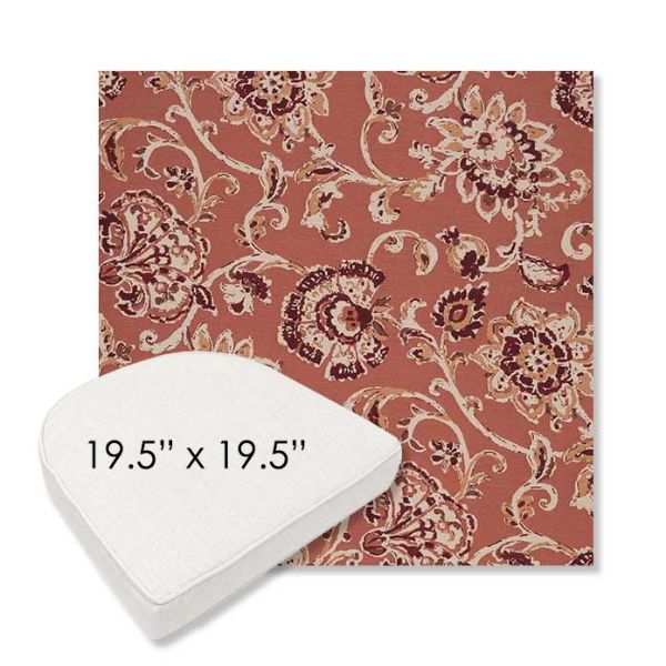 Picture of Martha Floral Rose Vine | 19.5" x 19.5" Boxed Contoured Rounded Back Wicker Chair Cushion - Sunbrella© Fabric