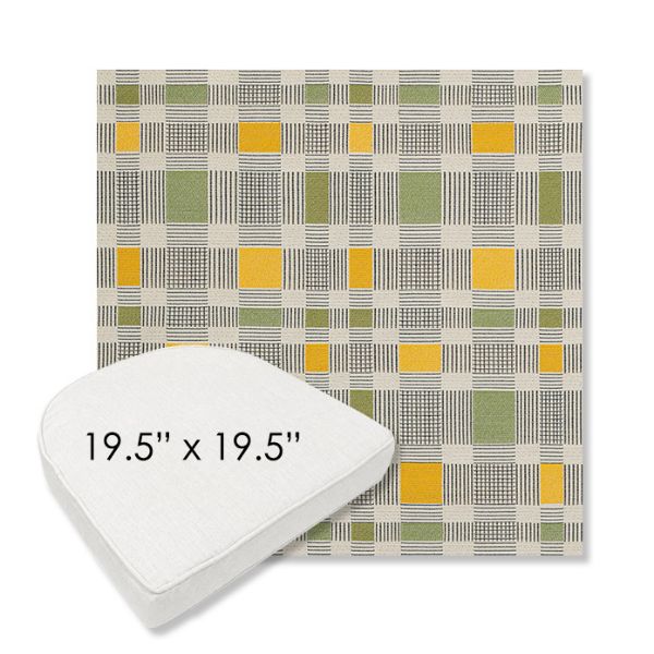 Picture of Rubix Lemon Lime | 19.5" x 19.5" Boxed Contoured Rounded Back Wicker Chair Cushion - Sunbrella© Fabric