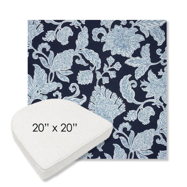 Picture of Floral Song Navy | 20" x 20" Boxed Contoured Rounded Back Wicker Chair Cushion - Sunbrella© Fabric