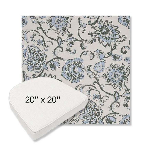 Picture of Martha Floral Periwinkle | 20" x 20" Boxed Contoured Rounded Back Wicker Chair Cushion - Sunbrella© Fabric