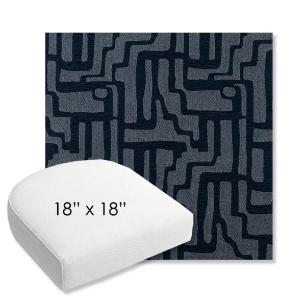 Picture of Escher Indigo | 18" x 18" Bullnose Contoured Rounded Back Wicker Chair Cushion - Sunbrella© Fabric