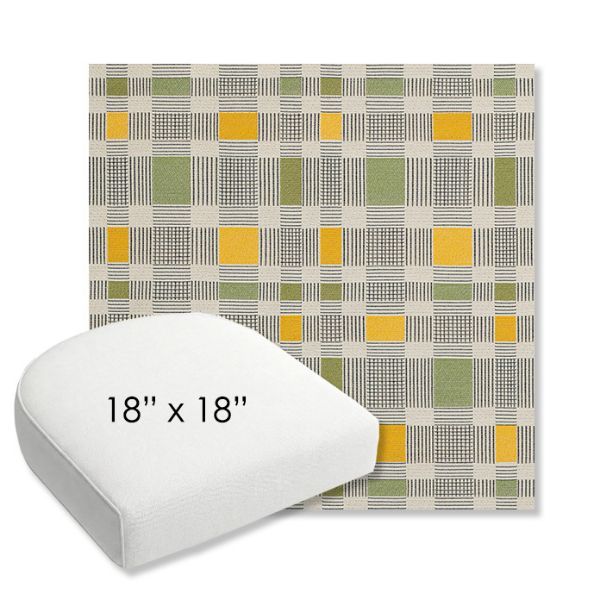 Picture of Rubix Lemon Lime | 18" x 18" Bullnose Contoured Rounded Back Wicker Chair Cushion - Sunbrella© Fabric