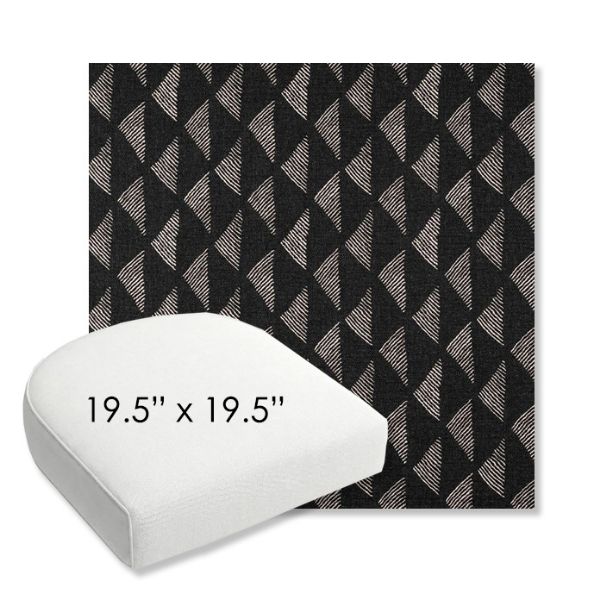 Picture of Etched Angles Char | 19.5" x 19.5" Bullnose Contoured Rounded Back Wicker Chair Cushion - Sunbrella© Fabric