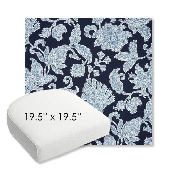 Picture of Floral Song Navy | 19.5" x 19.5" Bullnose Contoured Rounded Back Wicker Chair Cushion - Sunbrella© Fabric