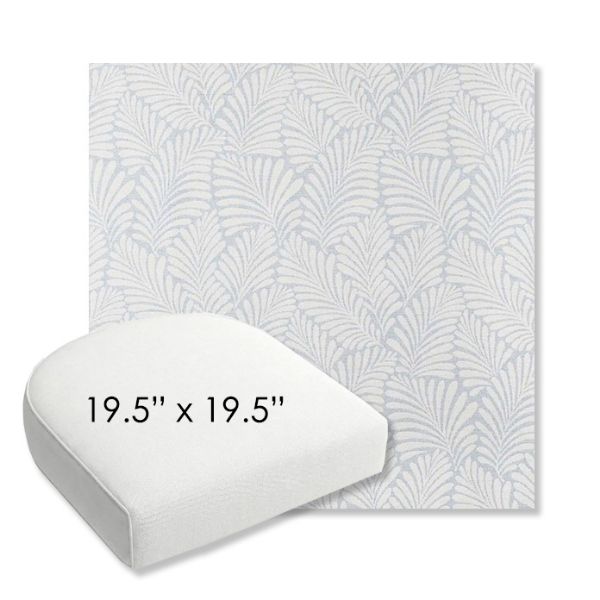 Picture of Frond Sky | 19.5" x 19.5" Bullnose Contoured Rounded Back Wicker Chair Cushion - Sunbrella© Fabric