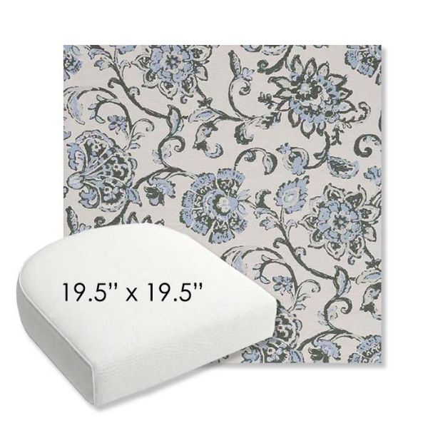 Picture of Martha Floral Periwinkle | 19.5" x 19.5" Bullnose Contoured Rounded Back Wicker Chair Cushion - Sunbrella© Fabric