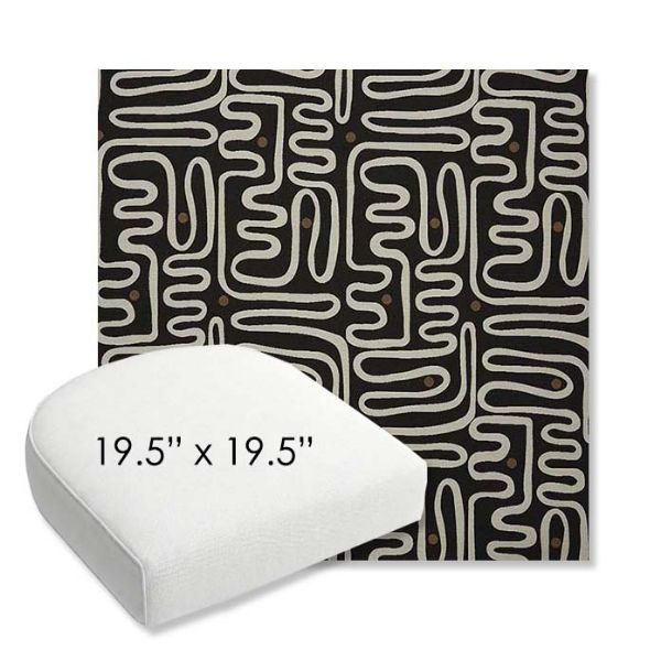 Picture of Nema Newsprint | 19.5" x 19.5" Bullnose Contoured Rounded Back Wicker Chair Cushion - Sunbrella© Fabric