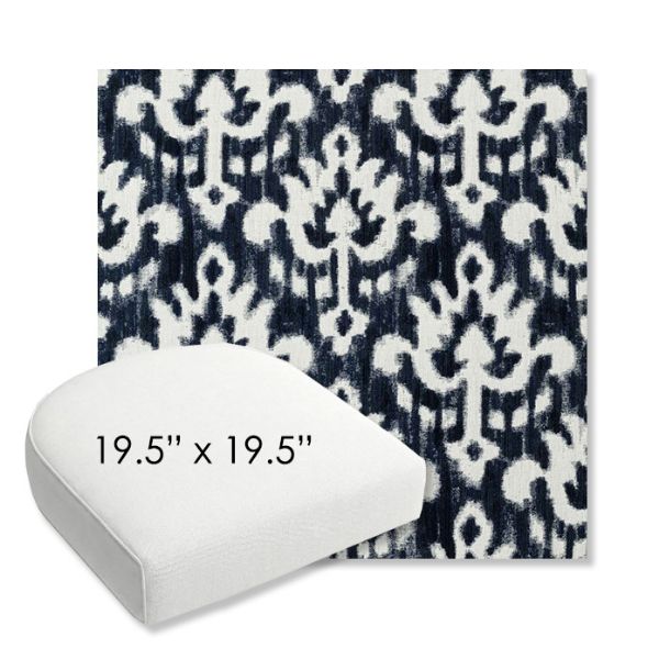 Picture of Patra Indigo | 19.5" x 19.5" Bullnose Contoured Rounded Back Wicker Chair Cushion - Sunbrella© Fabric