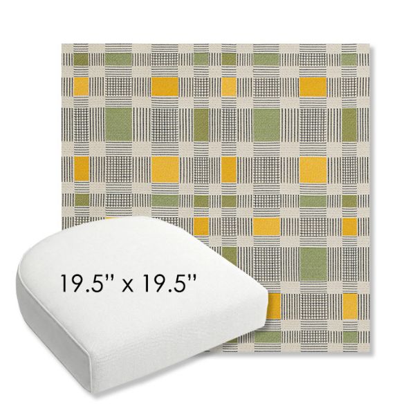 Picture of Rubix Lemon Lime | 19.5" x 19.5" Bullnose Contoured Rounded Back Wicker Chair Cushion - Sunbrella© Fabric