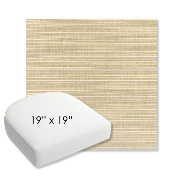 Picture of Dupione Sand | 19" x 19" Bullnose Contoured Rounded Back Wicker Chair Cushion - Sunbrella© Fabric