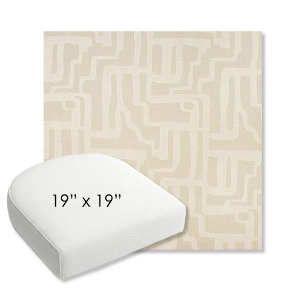 Picture of Escher Alabaster | 19" x 19" Bullnose Contoured Rounded Back Wicker Chair Cushion - Sunbrella© Fabric