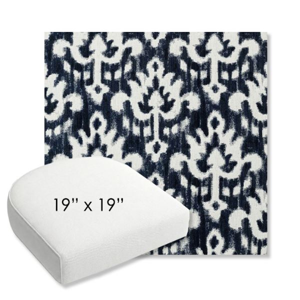 Picture of Patra Indigo | 19" x 19" Bullnose Contoured Rounded Back Wicker Chair Cushion - Sunbrella© Fabric