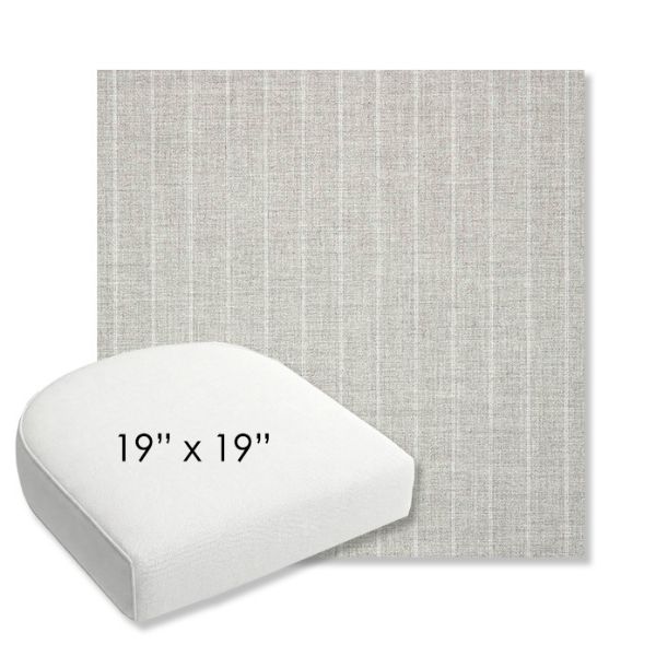Picture of Ticking Fog | 19" x 19" Bullnose Contoured Rounded Back Wicker Chair Cushion - Sunbrella© Fabric