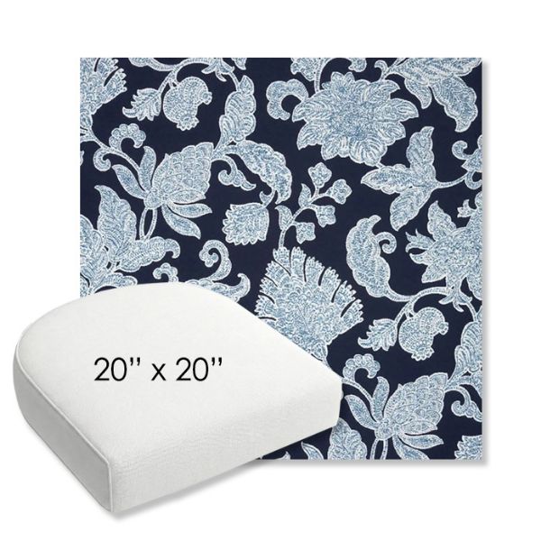 Picture of Floral Song Navy | 20" x 20" Bullnose Contoured Rounded Back Wicker Chair Cushion - Sunbrella© Fabric