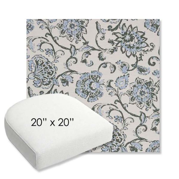 Picture of Martha Floral Periwinkle | 20" x 20" Bullnose Contoured Rounded Back Wicker Chair Cushion - Sunbrella© Fabric