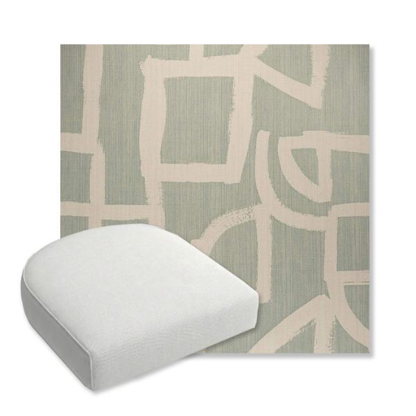 Picture of Brushstroke Duckegg | Bullnose Contoured Wicker Chair Cushion - Sunbrella© Fabric