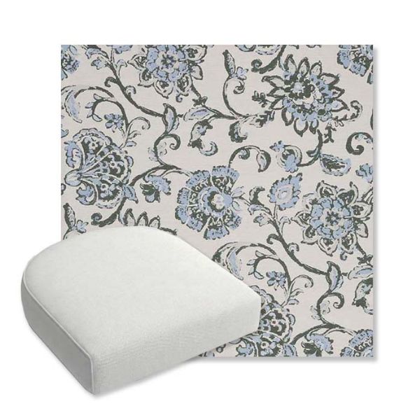 Picture of Martha Floral Periwinkle | Bullnose Contoured Wicker Chair Cushion - Sunbrella© Fabric