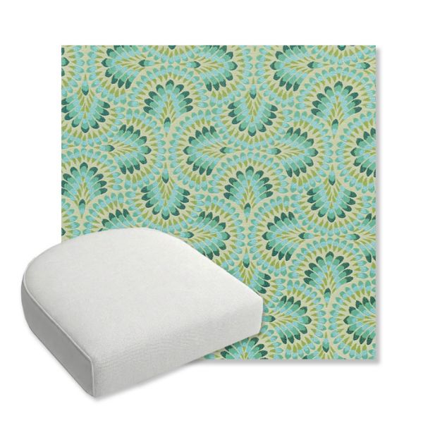 Picture of Plume Peacock | Bullnose Contoured Wicker Chair Cushion - Sunbrella© Fabric