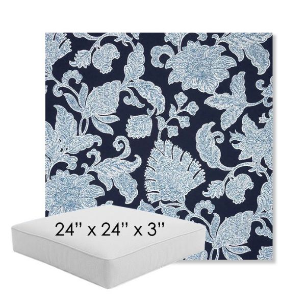 Picture of Floral Song Navy | 24" x 24" x 3" Square Outdoor Cushion - Sunbrella© Fabric
