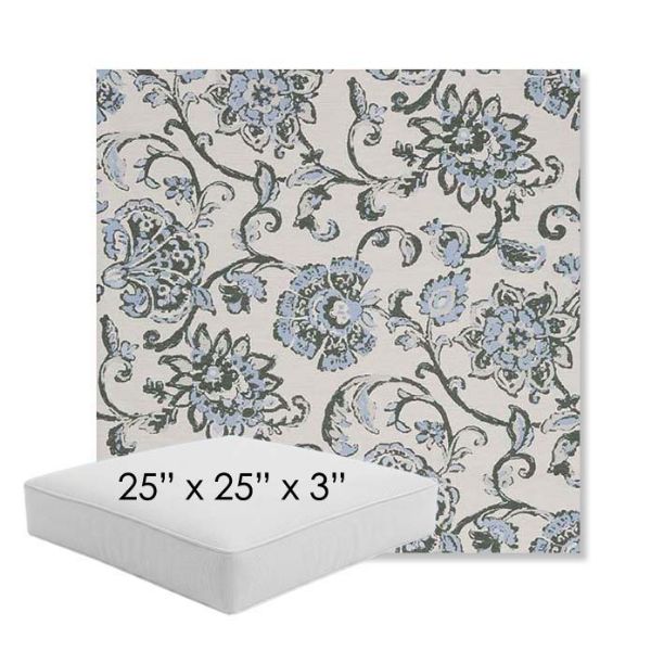 Picture of Martha Floral Periwinkle | 25" x 25" x 3" Square Outdoor Cushion - Sunbrella© Fabric