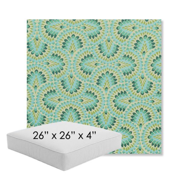 Picture of Plume Peacock | 26" x 26" x 4" Square Outdoor Cushion - Sunbrella© Fabric