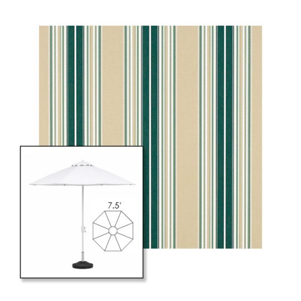 Picture of Forest Green Beige Natural Fancy | 7.5' Fiberglass Market Umbrella Sunbrella® Awning Fabric