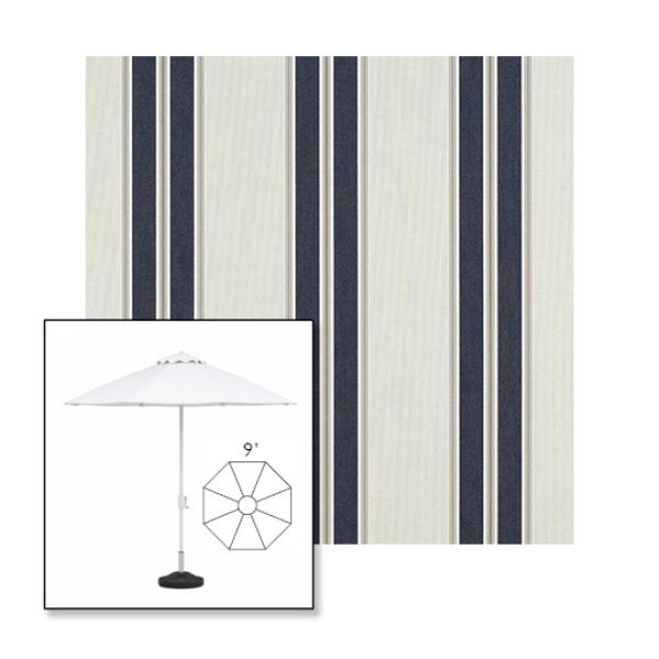 Picture of Navy Taupe Fancy | 9' Fiberglass Market Umbrella Sunbrella® Awning Fabric