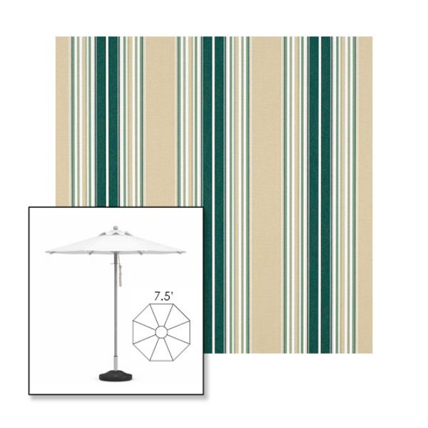 Picture of Forest Green Beige Natural Fancy | 7.5' Heavy Duty Aluminum Market Umbrella Sunbrella® Awning Fabric