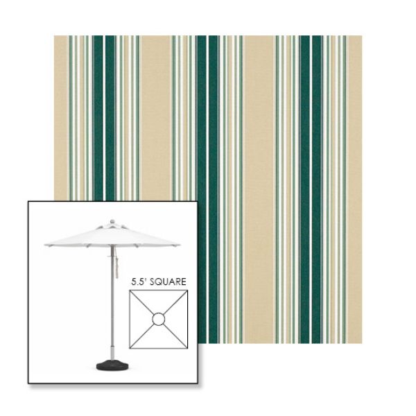 Picture of Forest Green Beige Natural Fancy | 5.5' Square Heavy Duty Aluminum Market Umbrella Sunbrella® Awning Fabric