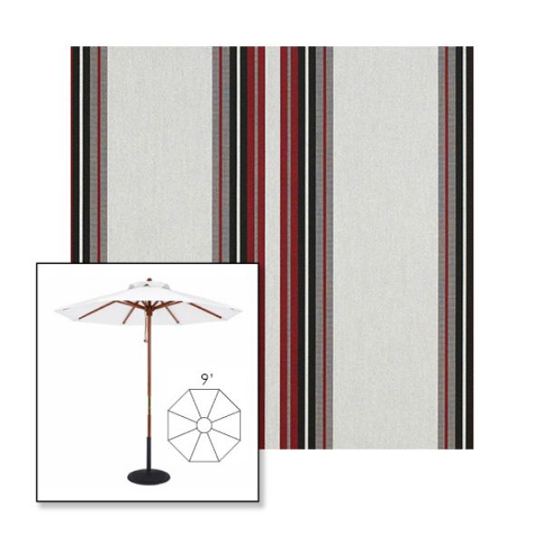Picture of Burgundy Black White | 9' Wood Frame Market Umbrella Sunbrella® Awning Fabric