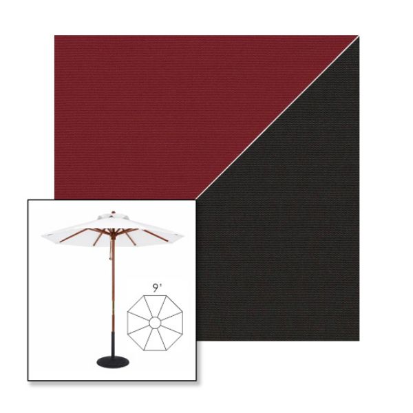 Picture of Burgundy Black | 9' Wood Frame Market Umbrella Sunbrella® Awning Fabric