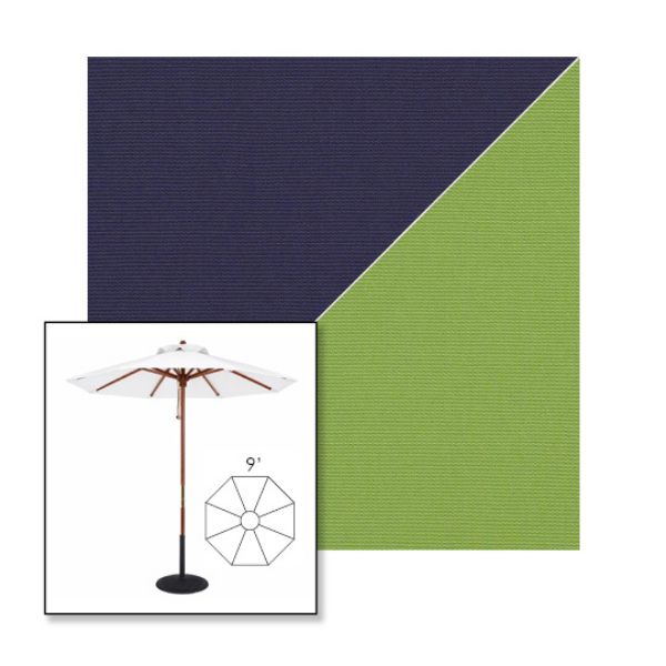 Picture of Captain Navy Ginkgo | 9' Wood Frame Market Umbrella Sunbrella® Awning Fabric