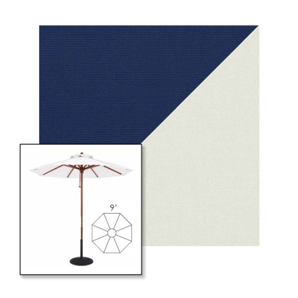 Picture of Marine Blue Silver | 9' Wood Frame Market Umbrella Sunbrella® Awning Fabric