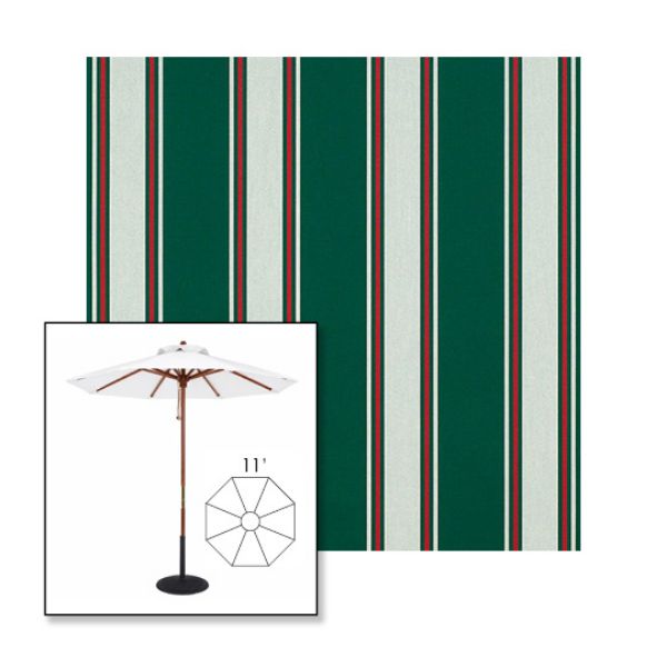 Picture of Forest Green Fancy | 11' Wood Frame Market Umbrella Sunbrella® Awning Fabric