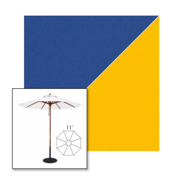 Picture of Mediterranean Blue Sunflower | 11' Wood Frame Market Umbrella Sunbrella® Awning Fabric