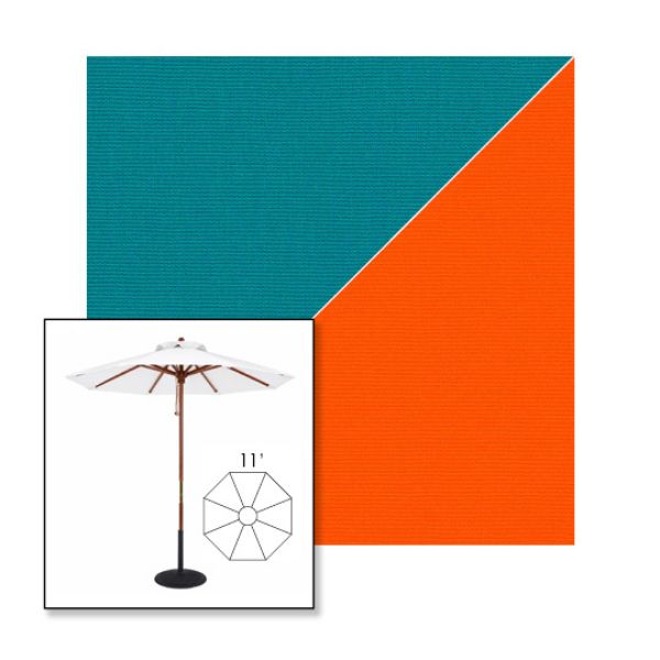Picture of Turquoise Orange | 11' Wood Frame Market Umbrella Sunbrella® Awning Fabric