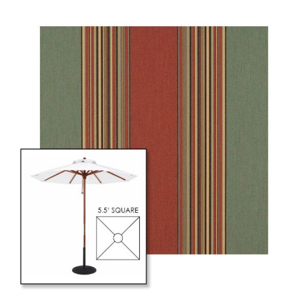 Picture of Henna Fern Vintage | 5.5' Wood Square Frame Market Umbrella Sunbrella® Awning Fabric