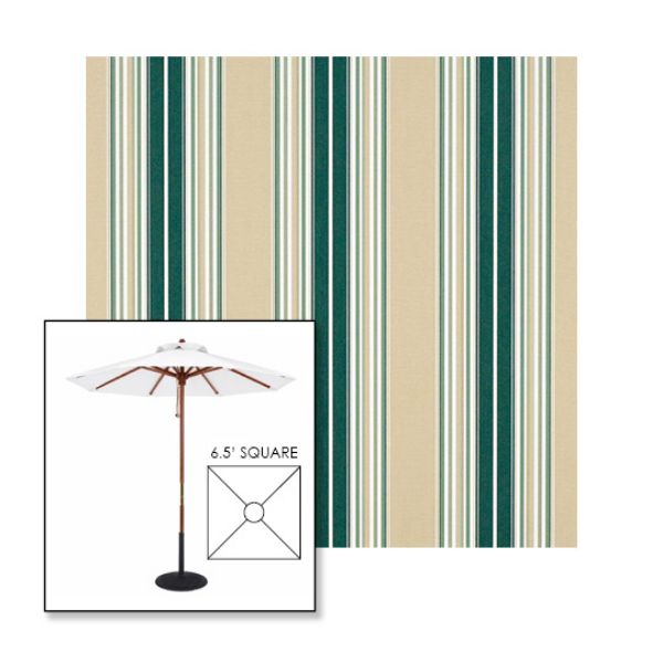 Picture of Forest Green Beige Natural Fancy | 6.5' Wood Square Frame Market Umbrella Sunbrella® Awning Fabric