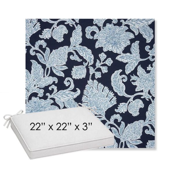 Picture of Floral Song Navy | Sunbrella® 22" x 22" x 3" Outdoor Dining Cushion