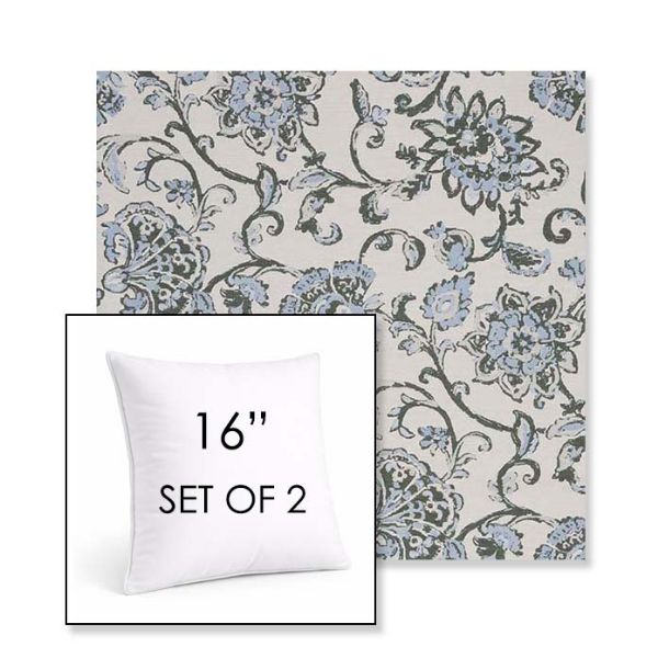 Picture of Martha Floral Periwinkle | Set of 2 | Sunbrella 16" Square Outdoor Throw Pillows with Premium Inserts